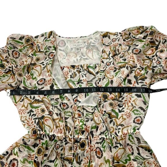 Ted Baker Tie Detail in Front Blouse Cream Floral Pattern Size Small Brienna - Picture 10 of 13